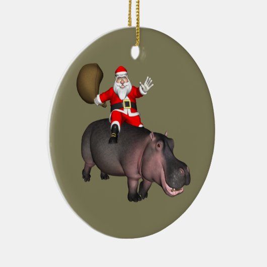 Santa Riding op Hippo Keramisch Ornament (Rechts)