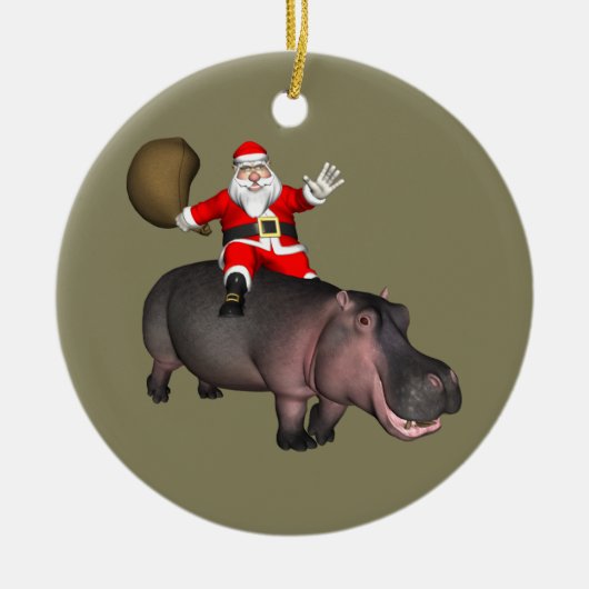 Santa Riding op Hippo Keramisch Ornament (Voorkant)