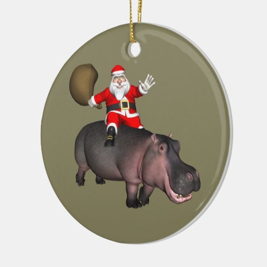 Santa Riding op Hippo Keramisch Ornament (Links)