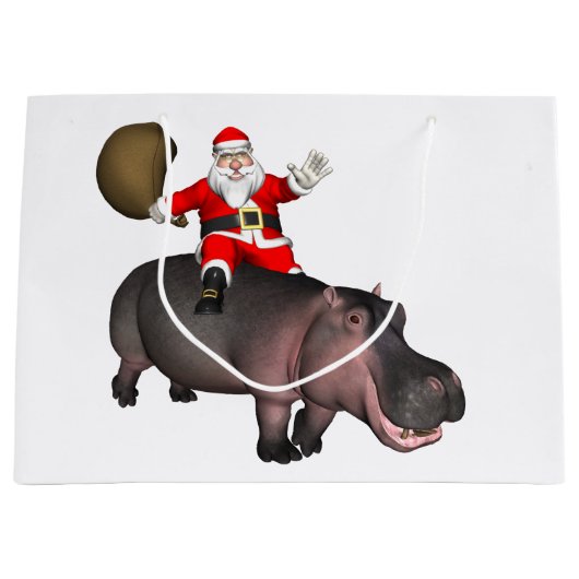 Santa Riding op Hippo Large Cadeautasje (Voorkant)