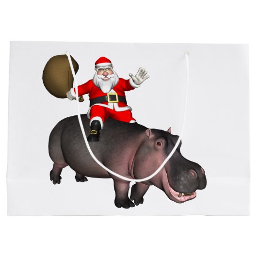 Santa Riding op Hippo Large Cadeautasje (Achterkant)