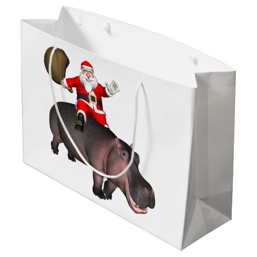 Santa Riding op Hippo Large Cadeautasje (Achterkant Gekanteld)