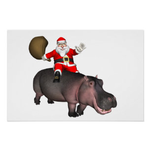 Santa Riding op Hippo Perfect Poster