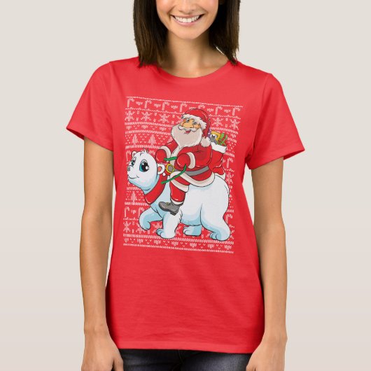 Santa Riding Panda Beer Ugly KerstSweater T-shirt (Voorkant)