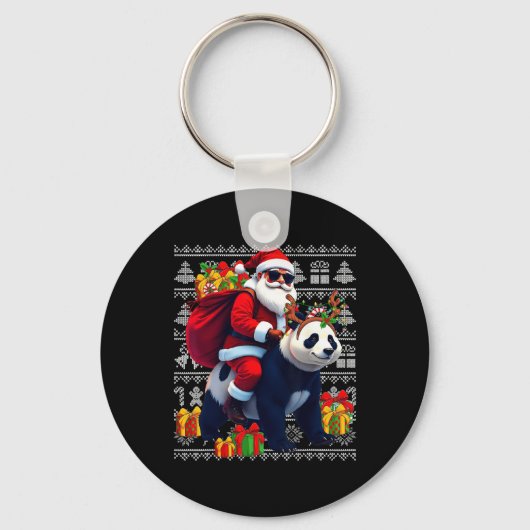 Santa Riding Panda Christmas Lights Ugly Christmas Sleutelhanger (Voorkant)