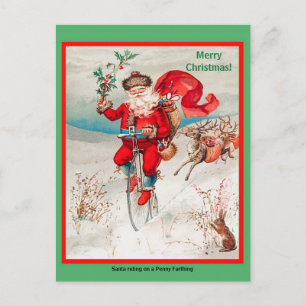 Santa Riding Penny Farthing Bicycle (kopie) Briefkaart
