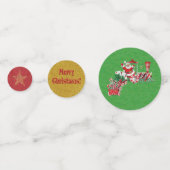 Santa Riding Peppermint Snoep Train Gold Stars Confetti (Voorkanten)