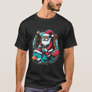 Santa Riding Platypus Kerstthema kleuren T-shirt