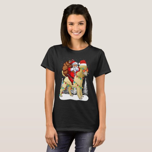 Santa Riding Poodle Dog met Pet Claus Kerstmis T-shirt (Voorkant volledig)