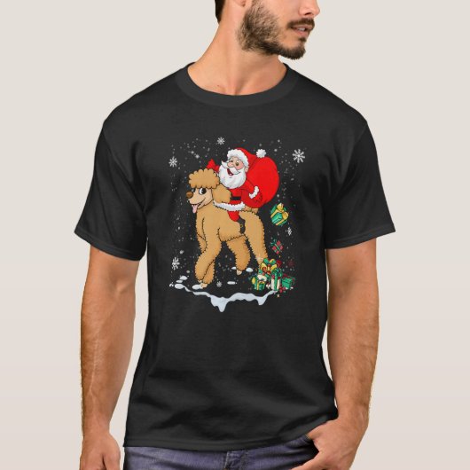 Santa Riding Poodle Dog with Hat Claus Christmas P T-shirt (Voorkant)