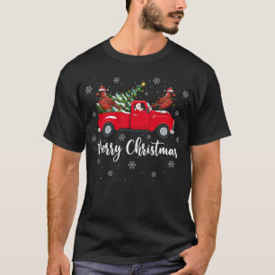 Santa Riding Red Truck Noordelijke Kardinaal Bird T-shirt