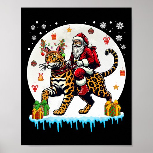 Santa Riding Reindeer Bengaals Cat Christmas Owner Poster (Voorkant)