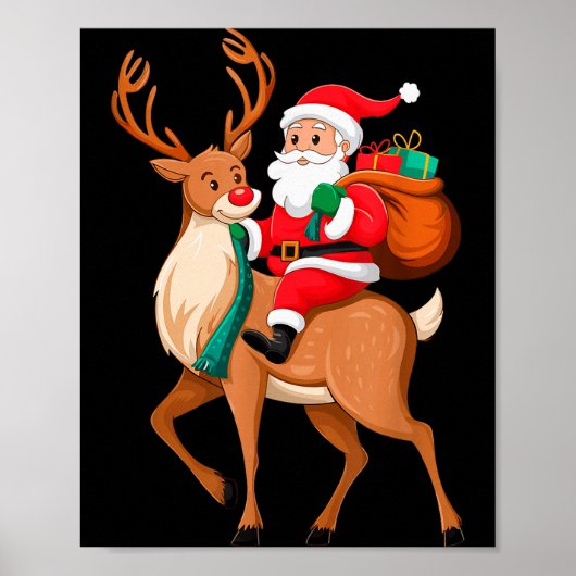 Santa Riding Reindeer Christmas Men Boys Kids Teen Poster (Voorkant)