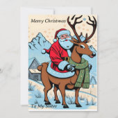 Santa Riding Reindeer Feestdagenkaart (Voorkant)