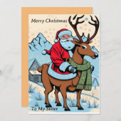 Santa Riding Reindeer Feestdagenkaart (Voorkant / Achterkant)