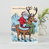 Santa Riding Reindeer Feestdagenkaart (Staand voorkant)