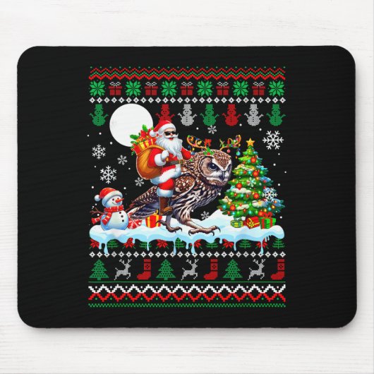 Santa Riding Reindeer Owl Sweater Xmas Tree Snowma Muismat (Voorkant)