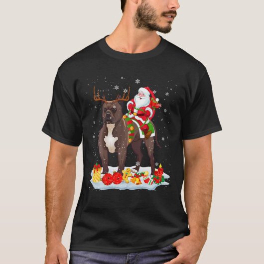 Santa Riding Reindeer Pit Bull Xmas Santa Reindeer T-shirt (Voorkant)