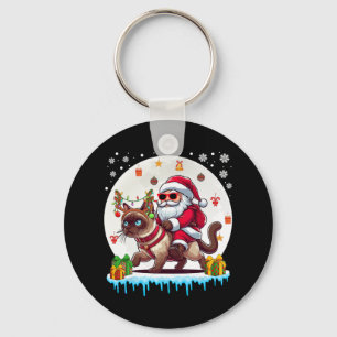 Santa Riding Reindeer Siamese Cat Christmas Owner Sleutelhanger