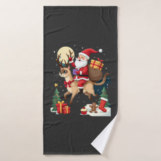 Santa Riding Reindeer Siamese Cat Christmas Tree L Badhanddoek