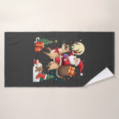Santa Riding Reindeer Siamese Cat Christmas Tree L Badhanddoek (Badhanddoek)