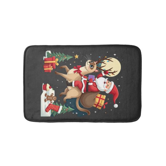 Santa Riding Reindeer Siamese Cat Christmas Tree L Badmat (Voorkant)