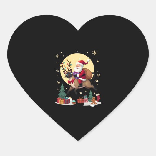 Santa Riding Reindeer Siamese Cat Christmas Tree L Hart Sticker (Voorkant)