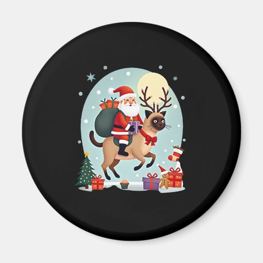 Santa Riding Reindeer Siamese Cat Christmas Tree L Magneet (Voorkant)