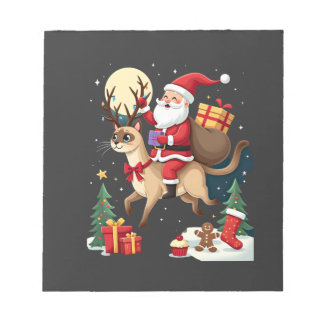 Santa Riding Reindeer Siamese Cat Christmas Tree L Notitieblok