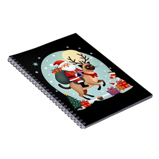 Santa Riding Reindeer Siamese Cat Christmas Tree L Notitieboek (Rechterzijde)