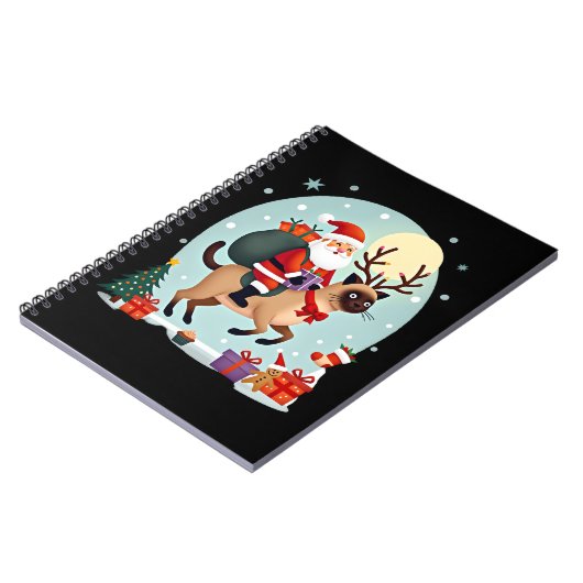 Santa Riding Reindeer Siamese Cat Christmas Tree L Notitieboek (Linkerzijde)