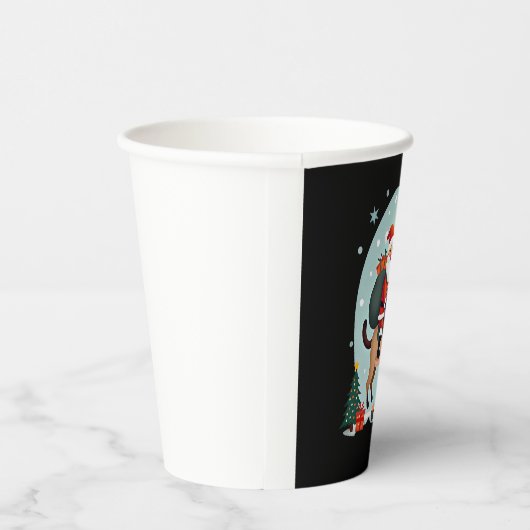 Santa Riding Reindeer Siamese Cat Christmas Tree L Papieren Bekers (Rechts)