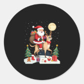 Santa Riding Reindeer Siamese Cat Christmas Tree L Ronde Sticker (Voorkant)