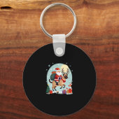 Santa Riding Reindeer Siamese Cat Christmas Tree L Sleutelhanger (Voorkant)