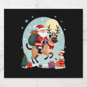 Santa Riding Reindeer Siamese Cat Christmas Tree L Sparkling Wijnetiket (Enkel label)