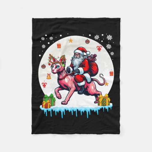 Santa Riding Reindeer Sphynx Cat Christmas Owner K Fleece Deken (Voorkant)