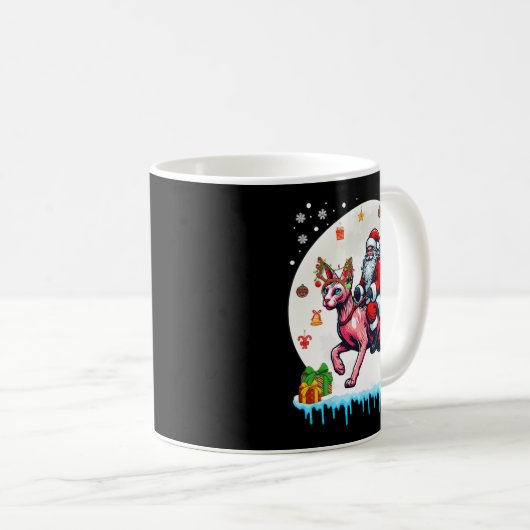 Santa Riding Reindeer Sphynx Cat Christmas Owner K Koffiemok (Voorkant rechts)