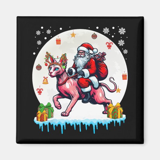 Santa Riding Reindeer Sphynx Cat Christmas Owner K Magneet (Voorkant)