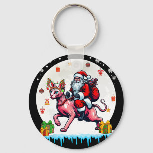 Santa Riding Reindeer Sphynx Cat Christmas Owner K Sleutelhanger