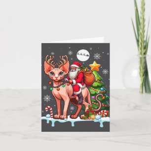 Santa Riding Reindeer Sphynx Cat Xmas Tree Kleurri Kaart