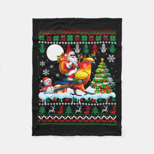 Santa Riding Reindeer Sun Conure Sweater Xmas Tree Fleece Deken (Voorkant)