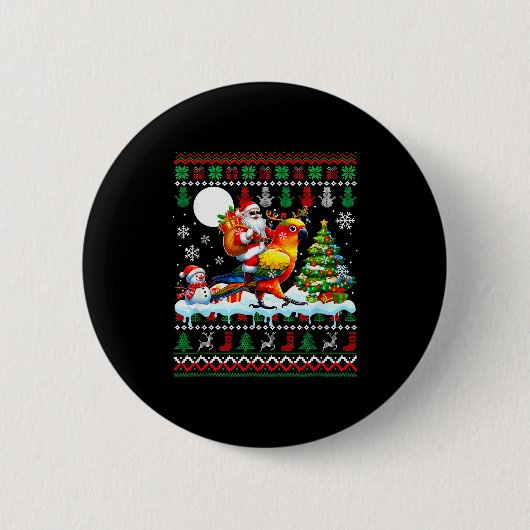 Santa Riding Reindeer Sun Conure Sweater Xmas Tree Ronde Button 5,7 Cm (Voorkant)