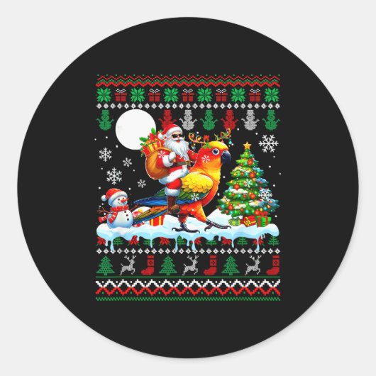 Santa Riding Reindeer Sun Conure Sweater Xmas Tree Ronde Sticker (Voorkant)