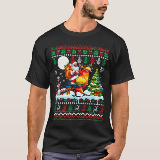 Santa Riding Reindeer Sun Conure Sweater Xmas Tree T-shirt (Voorkant)