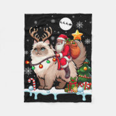 Santa Riding Rendier Himalayan Cat Xmas Tree Colo Fleece Deken (Voorkant)