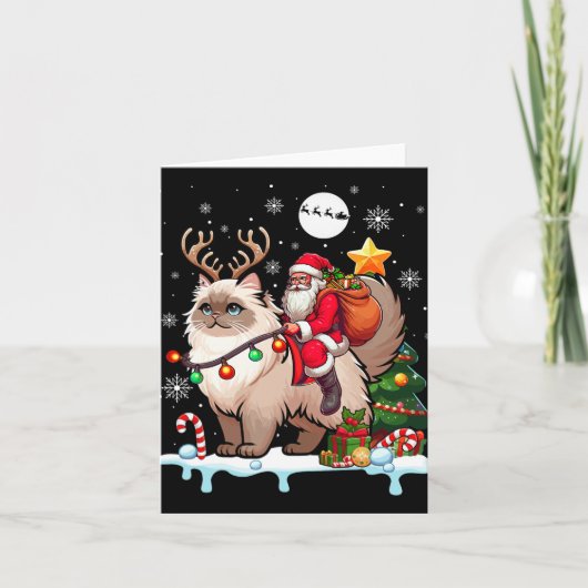 Santa Riding Rendier Himalayan Cat Xmas Tree Colo Kaart (Voorkant)