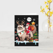 Santa Riding Rendier Himalayan Cat Xmas Tree Colo Kaart (Gele Bloem)