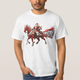Santa Riding rood paard met zwaard in heup T-shirt
