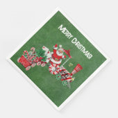 Santa Riding Rood Wit Kersttrein Donkergroen Servet (Hoek)