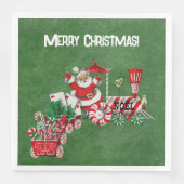 Santa Riding Rood Wit Kersttrein Donkergroen Servet (Voorkant)